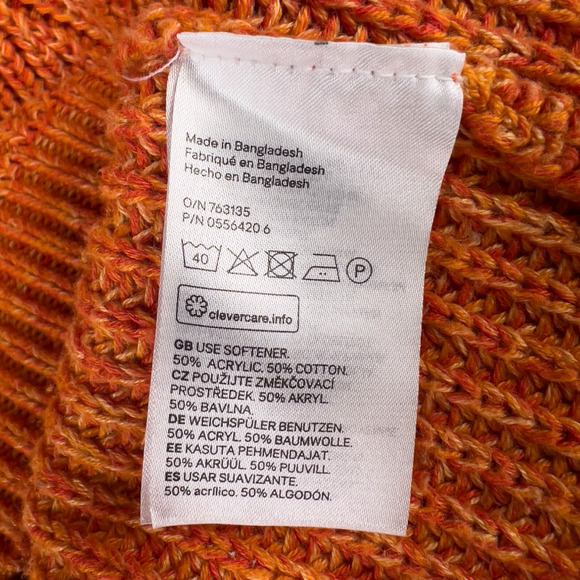 H&M Knitted Pullover Pumpkin Orange Ribbed Bishop Sleeve Chunky Size Large - Picture 5 of 5